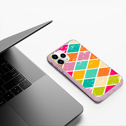 Чехол iPhone 11 Pro матовый Весёлые ромбики, цвет: 3D-розовый — фото 2