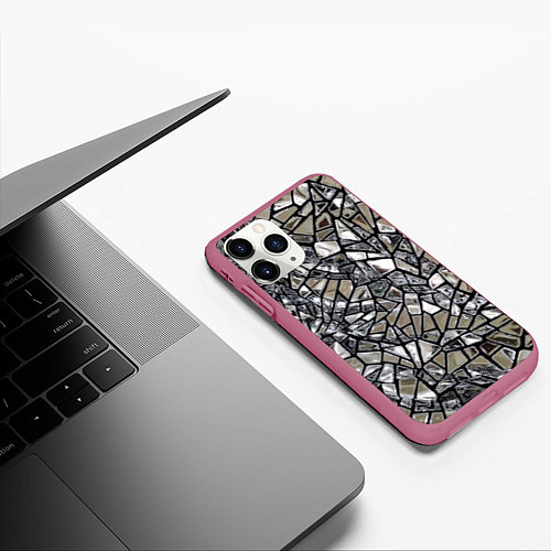 Чехол iPhone 11 Pro матовый Зеркальные пластины - паттерн / 3D-Малиновый – фото 3