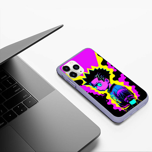 Чехол iPhone 11 Pro матовый Неоновый Барт Симпсон - поп-арт / 3D-Светло-сиреневый – фото 3