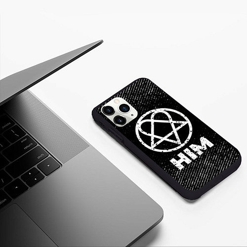 Чехол iPhone 11 Pro матовый HIM с потертостями на темном фоне / 3D-Черный – фото 3