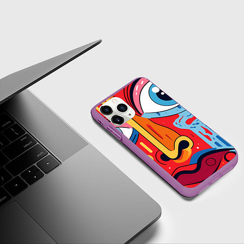 Чехол iPhone 11 Pro матовый Пристальный взгляд / 3D-Фиолетовый – фото 3