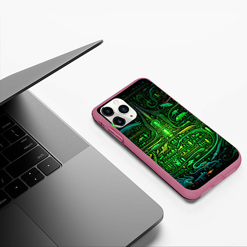 Чехол iPhone 11 Pro матовый Психоделика в зеленом - нейронная сеть / 3D-Малиновый – фото 3