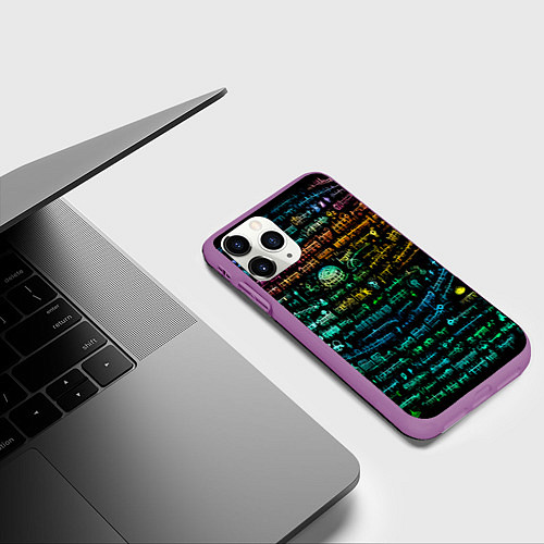 Чехол iPhone 11 Pro матовый Символы психоделика - нейронная сеть / 3D-Фиолетовый – фото 3