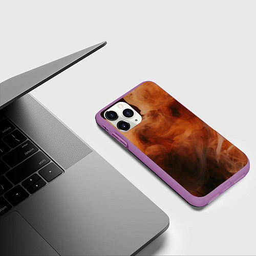 Чехол iPhone 11 Pro матовый Оранжевый абстрактный дым / 3D-Фиолетовый – фото 3