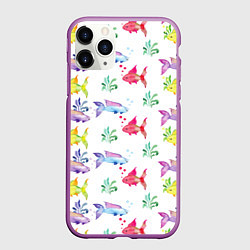 Чехол iPhone 11 Pro матовый Яркие рыбки, цвет: 3D-фиолетовый