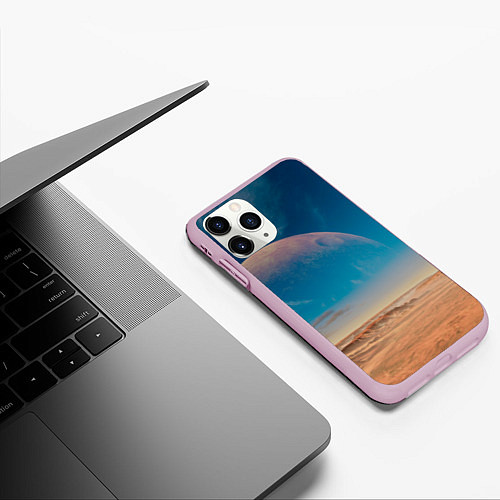 Чехол iPhone 11 Pro матовый Пустыня и очертания планеты / 3D-Розовый – фото 3