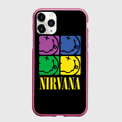 Чехол iPhone 11 Pro матовый NIRVANA - смайлы, цвет: 3D-малиновый