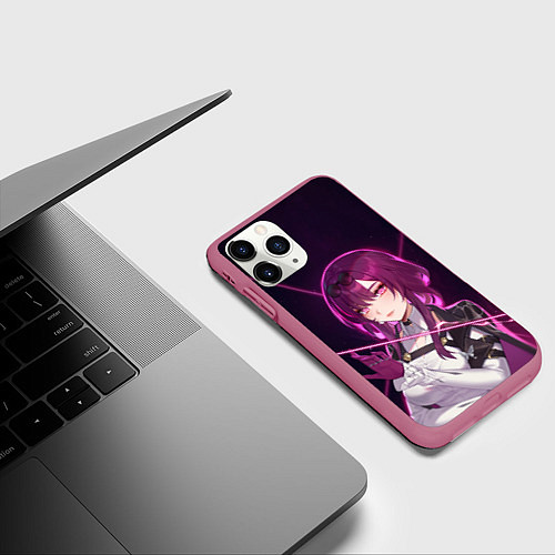 Чехол iPhone 11 Pro матовый Кафка на фоне звёздного неба / 3D-Малиновый – фото 3