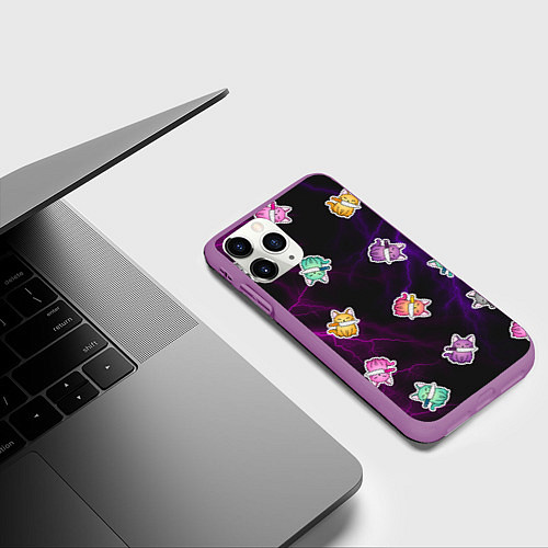 Чехол iPhone 11 Pro матовый Котики и молнии / 3D-Фиолетовый – фото 3