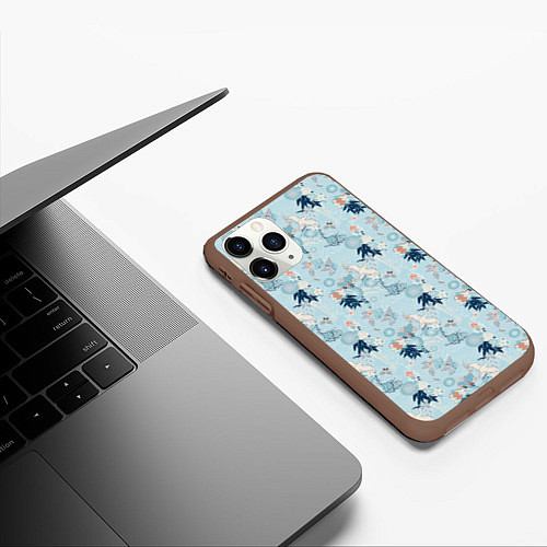 Чехол iPhone 11 Pro матовый Японский паттерн с журавлем / 3D-Коричневый – фото 3