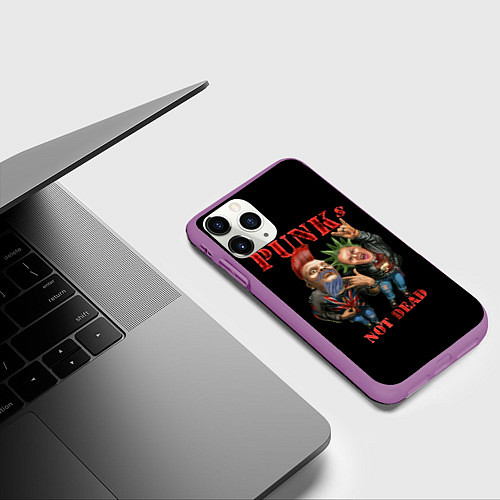 Чехол iPhone 11 Pro матовый Punks Not Dead - панки хой / 3D-Фиолетовый – фото 3