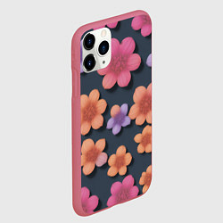 Чехол iPhone 11 Pro матовый Разноцветные ромашки, цвет: 3D-малиновый — фото 2