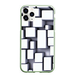 Чехол iPhone 11 Pro матовый Объемные белые плиты, цвет: 3D-салатовый