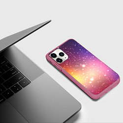 Чехол iPhone 11 Pro матовый Желто фиолетовое свечение и звезды, цвет: 3D-малиновый — фото 2
