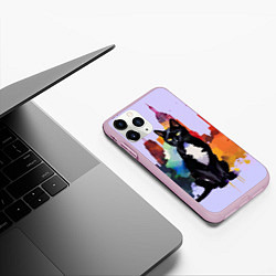 Чехол iPhone 11 Pro матовый Милая кисуля в Нью-Йорке - акварель, цвет: 3D-розовый — фото 2