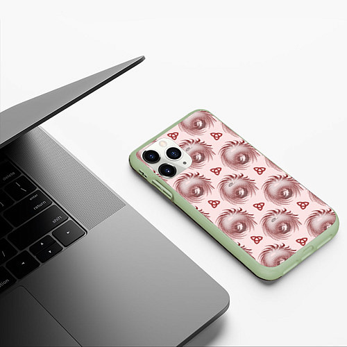 Чехол iPhone 11 Pro матовый Абстрактный цветок и трилистник / 3D-Салатовый – фото 3