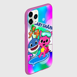 Чехол iPhone 11 Pro матовый Baby Shark in bubbles, цвет: 3D-фиолетовый — фото 2