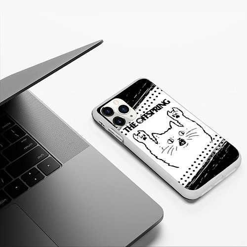 Чехол iPhone 11 Pro матовый The Offspring рок кот на светлом фоне / 3D-Белый – фото 3
