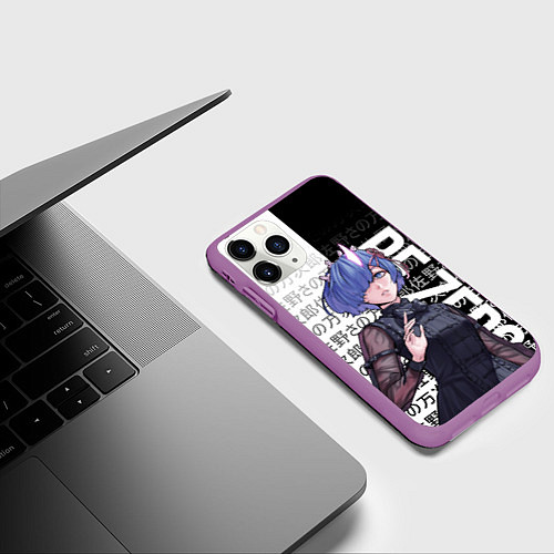 Чехол iPhone 11 Pro матовый Рем из резеро / 3D-Фиолетовый – фото 3