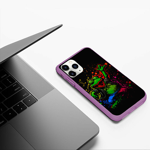 Чехол iPhone 11 Pro матовый Лягушонок Пепе веселится с граффити / 3D-Фиолетовый – фото 3