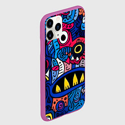 Чехол iPhone 11 Pro матовый Монстры в синем и розовом - нейросеть, цвет: 3D-фиолетовый — фото 2
