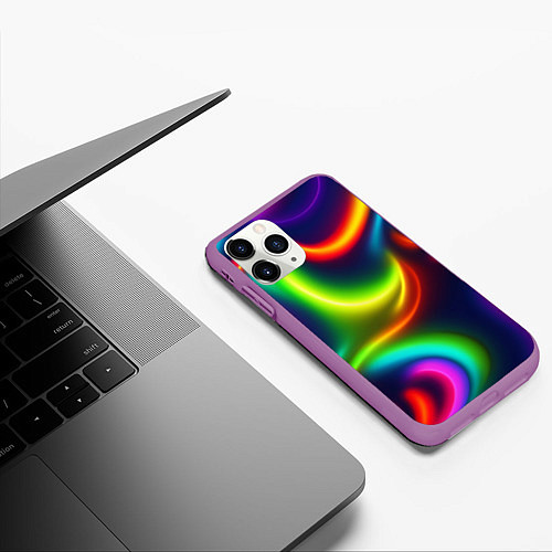 Чехол iPhone 11 Pro матовый Неоновые радужные разводы / 3D-Фиолетовый – фото 3