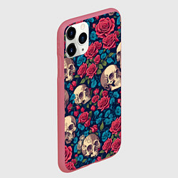 Чехол iPhone 11 Pro матовый Черепа и красные розы, цвет: 3D-малиновый — фото 2