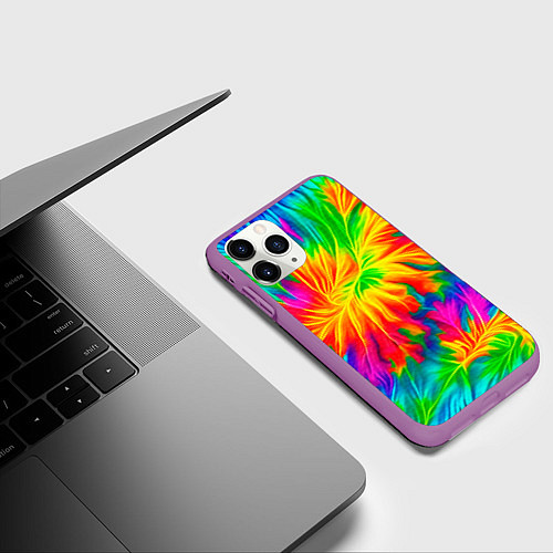Чехол iPhone 11 Pro матовый Тай-дай кислотные краски / 3D-Фиолетовый – фото 3