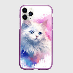 Чехол iPhone 11 Pro матовый Белая кошечка акварель, цвет: 3D-фиолетовый