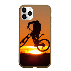 Чехол iPhone 11 Pro матовый Велосипедист на закате, цвет: 3D-коричневый