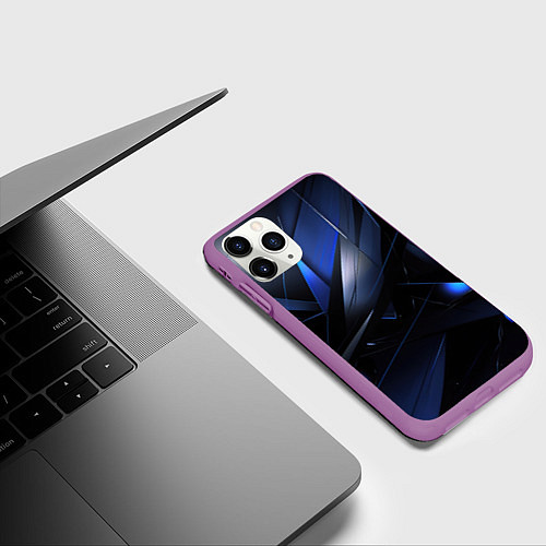 Чехол iPhone 11 Pro матовый Blue black background / 3D-Фиолетовый – фото 3