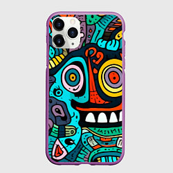 Чехол iPhone 11 Pro матовый Монстры в голубом и оранжевом - нейросеть, цвет: 3D-фиолетовый
