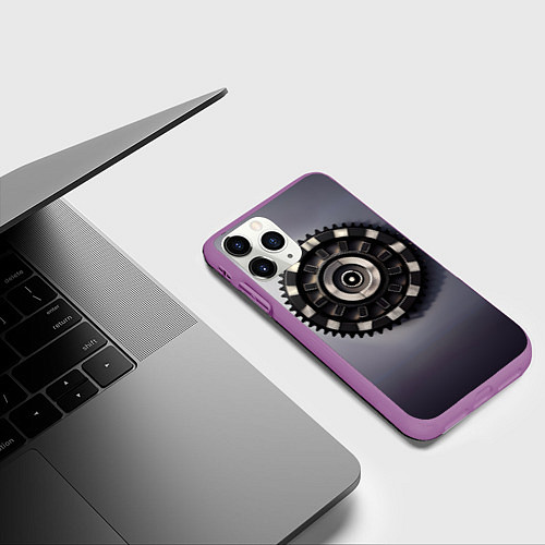 Чехол iPhone 11 Pro матовый Стимпанк механика / 3D-Фиолетовый – фото 3