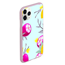 Чехол iPhone 11 Pro матовый Желтые и розовые фрукты с листиками, цвет: 3D-розовый — фото 2