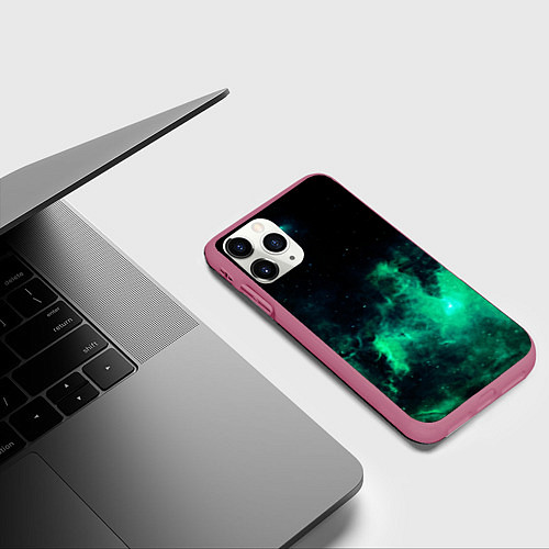 Чехол iPhone 11 Pro матовый Зелёная галактика Midjourney / 3D-Малиновый – фото 3