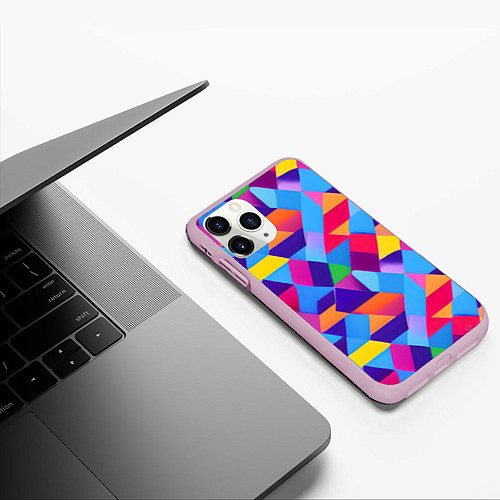 Чехол iPhone 11 Pro матовый Геометрическая абстракция красок / 3D-Розовый – фото 3