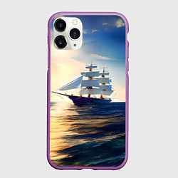 Чехол iPhone 11 Pro матовый Парусный корабль бриг, цвет: 3D-фиолетовый