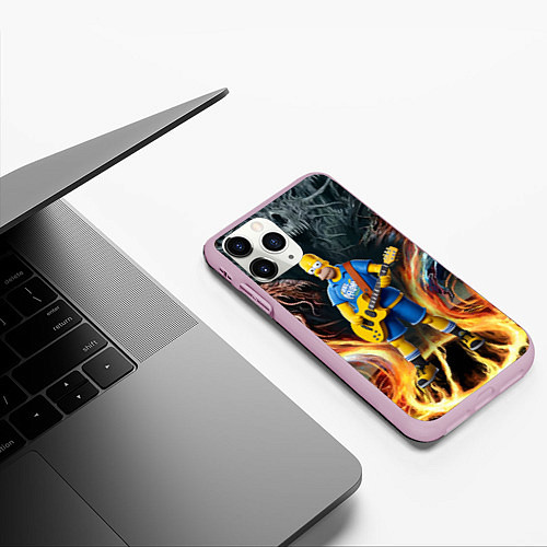 Чехол iPhone 11 Pro матовый Гомер Симпсон играет на гитаре / 3D-Розовый – фото 3