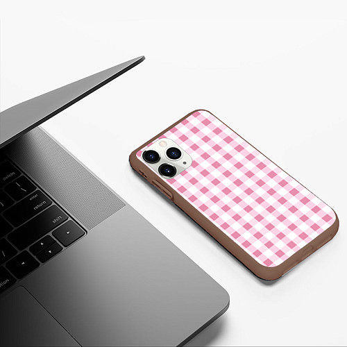 Чехол iPhone 11 Pro матовый Барби-розовый: клетка / 3D-Коричневый – фото 3