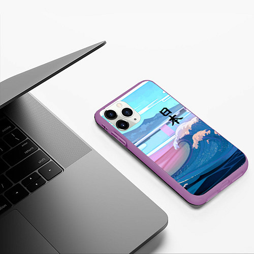 Чехол iPhone 11 Pro матовый Japan - landscape - waves / 3D-Фиолетовый – фото 3