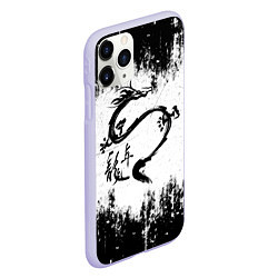 Чехол iPhone 11 Pro матовый Японский дракон с иероглифами, цвет: 3D-светло-сиреневый — фото 2