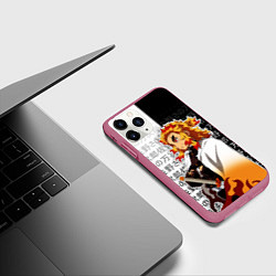 Чехол iPhone 11 Pro матовый Столп пламени - Ренгоку - клинок, цвет: 3D-малиновый — фото 2