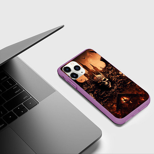 Чехол iPhone 11 Pro матовый Адский череп / 3D-Фиолетовый – фото 3