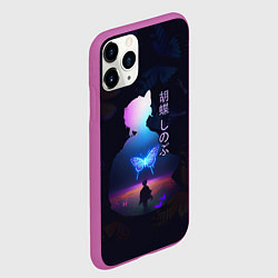 Чехол iPhone 11 Pro матовый Силуэт Шинобу Кочо на поле и светящаяся бабочка, цвет: 3D-фиолетовый — фото 2