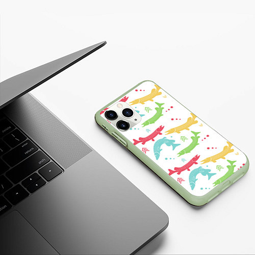 Чехол iPhone 11 Pro матовый Красочные щучки / 3D-Салатовый – фото 3