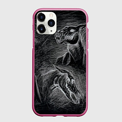 Чехол iPhone 11 Pro матовый Черепа коней - эскиз, цвет: 3D-малиновый