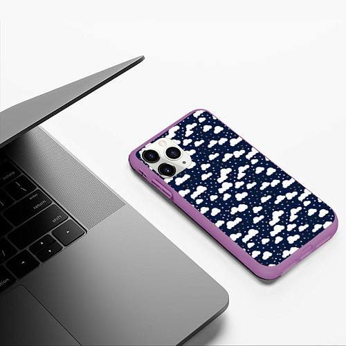 Чехол iPhone 11 Pro матовый Россыпь кучевых облачков / 3D-Фиолетовый – фото 3