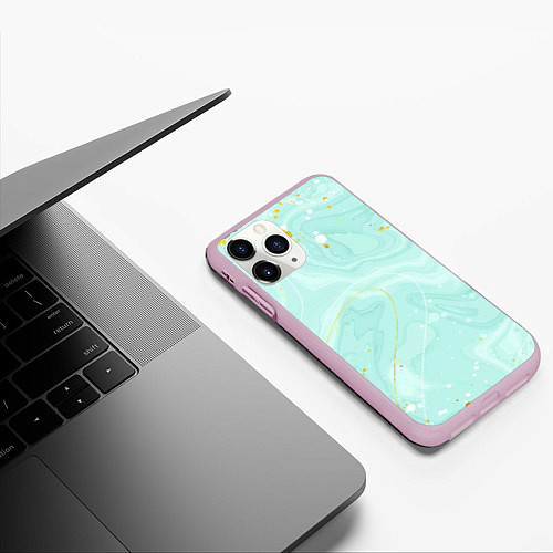 Чехол iPhone 11 Pro матовый Акварельный голубой фон / 3D-Розовый – фото 3