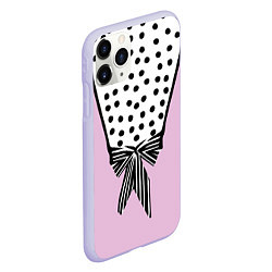 Чехол iPhone 11 Pro матовый Костюм Барби: черный горох с полосатым бантом, цвет: 3D-светло-сиреневый — фото 2