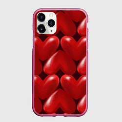 Чехол iPhone 11 Pro матовый Red hearts, цвет: 3D-малиновый